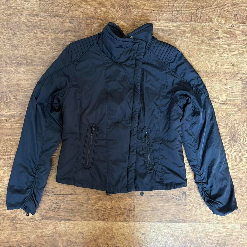 Gap Black Lightweight Moto Style Winter Jacket Size M Asymmetric Puffer